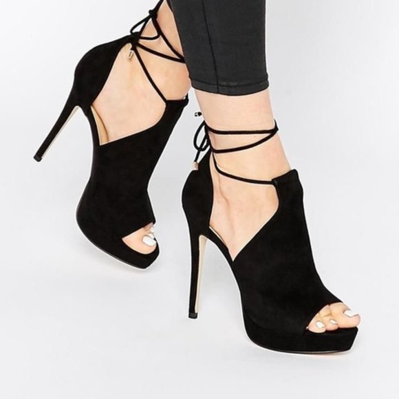 Aldo Black Ankle Lace Up Heeled Sandals - Picture 3 of 6